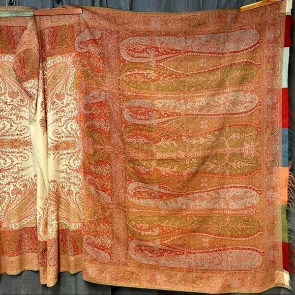 1800’s Wool Paisley Shawl -extra large! 146” x 64” - Picture 13 of 16